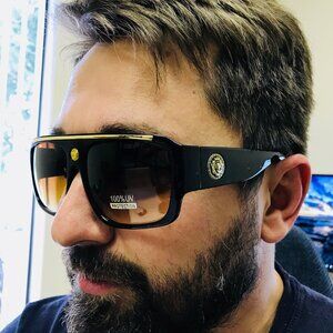 Men Sunglasses Gold Frame Brown Flat Lens Designer Street‎ Wear Lentes Humbres